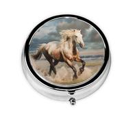 Horse Printed Round Pill Organizer with 3 Compartments, Portable Mini Pill Box Pill Case for Medicine, Vitamin, Fish Oil, Supplements