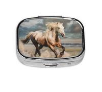 Horse Printed Square Pill Organizer with 2 Compartments, Portable Mini Pill Box Pill Case for Medicine, Vitamin, Fish Oil, Supplements