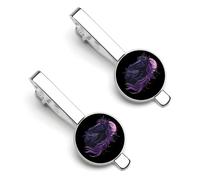 Horse Purple Moonlight Men's Tie Clips Necktie Bar Pinch Clip Set of 2 Formal Business Wedding Accessories