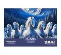 Horse Puzzle for Adults Educational: White Horses Run through Mountains 1000 Pieces Suitable for Decompression 52x38cm/1000pcs