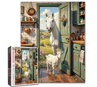 Horse Puzzle Goat Rabbit Animal Jigsaw Vintage Door Kitchen Tableware Ornament Picture 1000 Pieces for Adults Beginner Challenging Family Activity Games DIY Crafts Puzzle for Home Decor Gifts