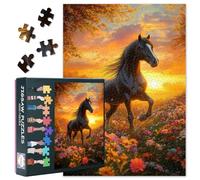 Horse Puzzles for Adults 1000 Piece - Horse in Flower Grass Field in Spring Puzzles - Setting Sun Jigsaw Puzzle 1000 Pieces Gifts Difficult Challenging Family Puzzle for Game Nights 50x70cm