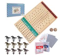 Horse Race Board Game, Thickened Wooden Chessboard with 11 Luxurious Durable Metal Horses, 2 Dice and 2 Boxes of Cards Horse Racing Game Tabletop Board Games for Kids Adults Family and Friends