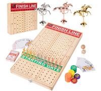 Horse Race Board Game, Wooden Challenge Toy Racing Board Games with 11 Metal Horses, 2 Dice &1 Deck Playing Cards, for Indoor Outdoor Fun, Bestriends Gatherings Birthday Gift Tabletop Game