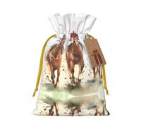 Horse Race Riding Sport Print Christmas Bags with Drawstrings, Christmas Treat Pouches, Party Favor Bags S