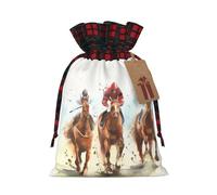Horse Race Riding Sport Print Reusable Gift Bags with Drawstring â€“ Xmas Holiday Party Favors Pouches for Christmas, Birthdays