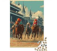 Horse Racing 1000 Pieces Wooden Jigsaw Puzzle Adults Fun Home Decoration Stress Relief Toy Education Game Toy Intellectual Game Challenge Educational 1000pcs (75x50cm)