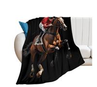 Horse Racing 250GSM Flannel Throws Blanket Lightweight Warm Fleece Knee Blankets for Bed Sofa 30"*40"（76 * 100cm）