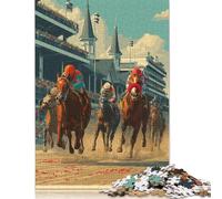 Horse Racing 300 Pieces Wooden Jigsaw Puzzles for Adults Fun Toy Intellectual Game Home Decoration Stress Relief Education Game Relaxation And Intelligence 300pcs (40x28cm)