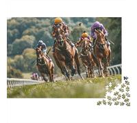 Horse Racing Action 1000 Piece Jigsaw Puzzles Horse Race Jockeys Running for Adults Educational Game Home Decoration Difficult Challenging Male And Female Birthday 38x26cm/1000pcs Gifts
