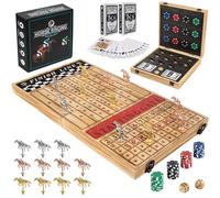 Horse Racing Board Game - 23"x12" - Derby Classic Horse Race Game with 11 Premium Metal Horses - Foldable Wood Horse Game with Dice, 2 Packs of Cards & 60 Poker Chips - Charred Wood