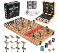 Horse Racing Board Game - 23"x12" - Derby Classic Horse Race Game with 11 Premium Metal Horses - Foldable Wood Horse Game with Dice, 2 Packs of Cards & 60 Poker Chips - Charred Wood