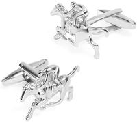 Horse Racing Brass Polished Silver Cufflinks In Velvet Gift Pouch