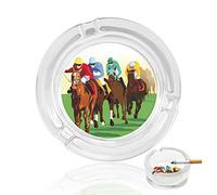 Horse Racing Cartoons Glass Ashtray Round Cigarettes Ashtray Reusable Ash Tray Holders for Outside Home Office