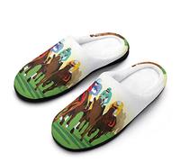 Horse Racing Cartoons Men's Cotton Slippers Casual House Shoes with Non-Slip Sole for Indoor&Outdoor 7-8（40-41）