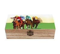 Horse Racing Cartoons Wooden Box Decorative Wood Storage Case Jewelry Box with Hinged Lid
