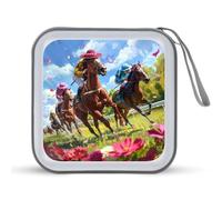 Horse Racing CD Case Holder Portable 40 Capacity DVD Wallet Storage Organizer for Car Travel