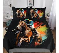 Horse Racing Microfiber Duvet Cover Set 3 Pcs Polyester Quilt Cover Bedding Set With Pillow For Boys Girls Comforter Cover Double (200x200cm)