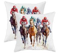 Horse Racing Pillow Covers Set of 2, Colorful Jockeys and Horses Throw Pillows Case, Outdoor Decorative Square Farmhouse Decor Cushion Covers for Home Sofa Bed Couch 18x18 Inch