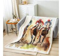 Horse Racing Print Sherpa Fleece Blanket Exciting Horse Game Art Painting Throw Blanket Graffiti Dust Fuzzy Soft Blanket Bed Couch,Throw Size (50 x 60 Inches)