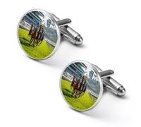 Horse Racing Sports 1 Pair Men's Cuff Links Alloy Cufflink Set Silver Shirt Accessories for Business Wedding Gifts 2.0cm