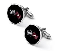 Horse Racing White Black Checkered Flag Mens Classic Cufflinks Custom Shirt Cuff Links Jewelry Accessories for Business Wedding 0.7" 0.8"