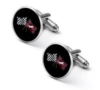 Horse Racing White Black Checkered Flag Personalized Cufflinks for Men Classic Business Wedding Shirt Cuff Links Gifts 0.7" 0.8"