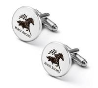 Horse Racing with Checkered Flag Mens Classic Cufflinks Custom Shirt Cuff Links Jewelry Accessories for Business Wedding 0.7" 0.8"