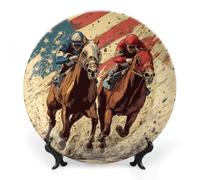 Horse Racing with U.S. Flag Ceramic Decorative Plate 6-10 Inch Round