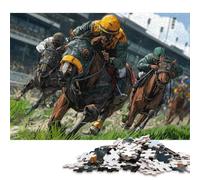 Horse Racing Wooden Jigsaw Puzzle 300 Pieces for Adults Fun Education Game Toy Intellectual Game Home Decoration Stress Relief Relaxation And Intelligence 300pcs (40x28cm)