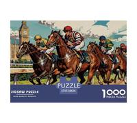 Horse Racing Wooden Jigsaw Puzzle Waterproof 1000 Piece Puzzles for Adults Colourful Challenging Games