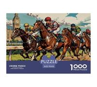 Horse Racing Wooden Jigsaw Puzzle Waterproof 1000 Piece Puzzles for Adults Fun Challenging Games