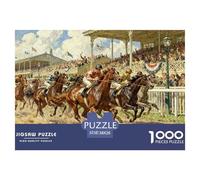 Horse Racing Wooden Jigsaw Puzzle Waterproof 1000 Piece Puzzles for Adults Fun Challenging Games