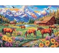Horse Ranch Jigsaw Puzzles for Adults 1000 Piece Sunflowers Meadow Jigsaws 1000 Pieces for Adults