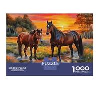 Horse Recycled Cardboard Jigsaw Puzzle Two Horses Pond 1000Pc for Senior Citizens Challenging & Brainteasing 38x26cm/1000pcs