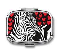 Horse Red Heart Pill Case Box with 2 Compartment Medicine Vitamin Organizer for Purse Pocket 5.5x4cm