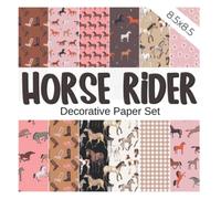 HORSE RIDER: Scrapbooking papers | Horse riding inspired decorative papers set with cowgirl, cowboy, boots and horses designs | Pony lover scrapbook ... origami, collage, school crafting, and more