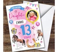 Horse Riding Animal Lover Photo Daughter 13th Teenage Personalised Birthday Card - Personalised Birthday Card For 13th Birthday, Custom Birthday Card