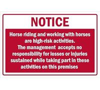 Horse riding high-risk activities disclaimer notice sign - Self adhesive sticker (200mm x 150mm)