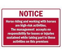 Horse riding high-risk activities disclaimer notice sign - Self adhesive sticker (400mm x 300mm)