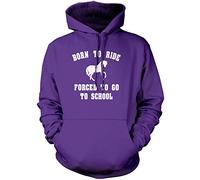 Horse Riding Hoodie Born to Ride Forced to Go to School Kids - Unisex Hoodie - Horse Rider Horsey Pony Stables XL Purple