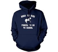 Horse Riding Hoodie Born to Ride Forced to Go to School Kids - Unisex Hoodie - Horse Rider Horsey Pony Stables XS Navy