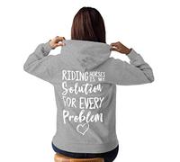 Horse Riding Hoodie, Horse Riding is My Solution for Every Problem, Equestrian Clothing, Girls Horse Gift, Horse Hoodies for Women, Hoody Top Jumper Sport Grey