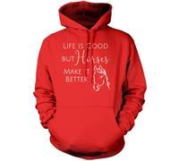 Horse Riding Hoody - Life is Good but Horses Make it Better - Unisex Hoodie - Horsey Person Pony Rider Equestrian Lovers XL red