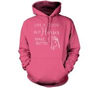 Horse Riding Hoody - Life is Good but Horses Make it Better - Unisex Hoodie - Horsey Person Pony Rider Equestrian Lovers 12-13 Years Pink