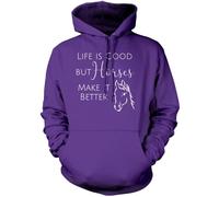 Horse Riding Hoody - Life is Good but Horses Make it Better - Unisex Hoodie - Horsey Person Pony Rider Equestrian Lovers S Purple