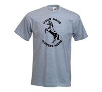 Horse Riding Kids T-Shirt Stallion Rearing Equestrian Tshirt, Horse Kids T Shirt Personalised (H18) Heather Grey