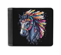 Horse Riding Native US Indian Bifold Wallet PU Leather Credit Card Holder Wallets Slim Front Pocket Money Clip