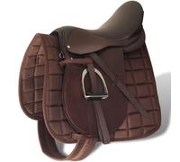Horse Riding Saddle Set 17.5" Real Leather Brown 12 cm 5-in-1
