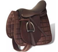 Horse Riding Saddle Set 17.5" Real Leather Brown 18 cm